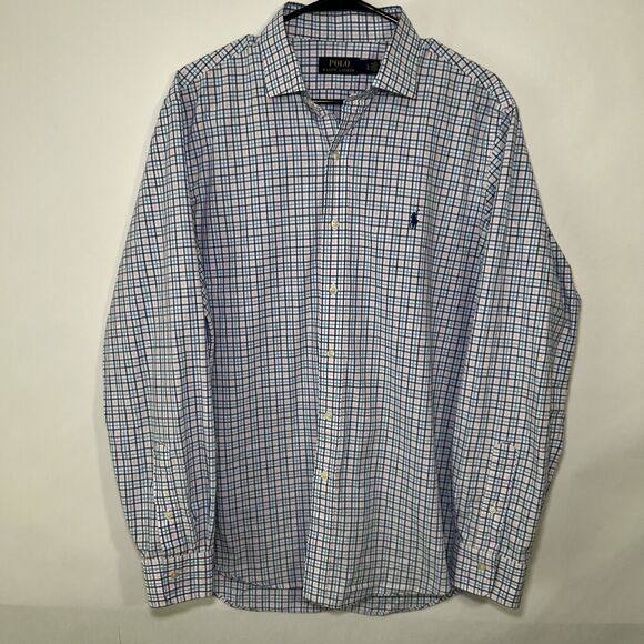 Polo Ralph Lauren Button Up Shirt Mens Size Large Blue Pink Plaid Lightweight LS - Picture 1 of 10
